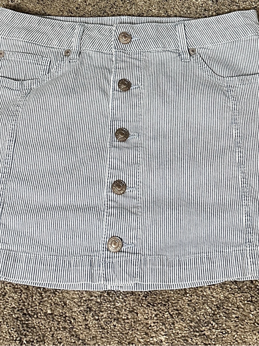 American Eagle Outfitters Black-and-White Striped Button-Front Mini Skirt